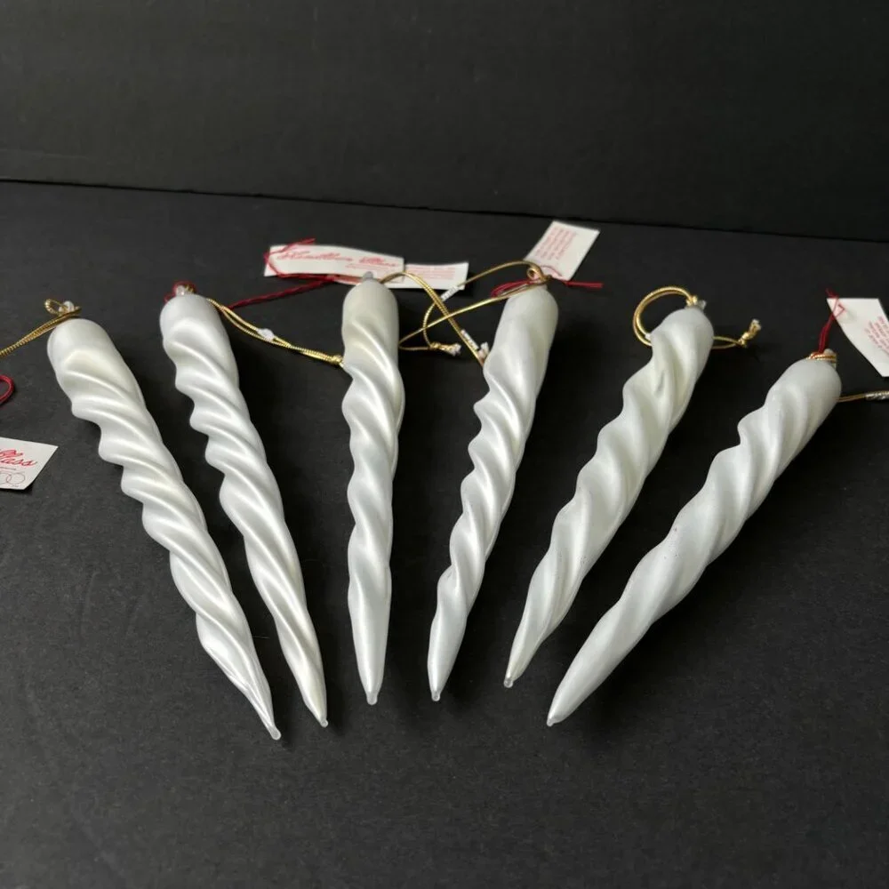 Vtg Department 56 Handblown Glass Icicle Ornaments Set‎ Of 6 White Christmas new